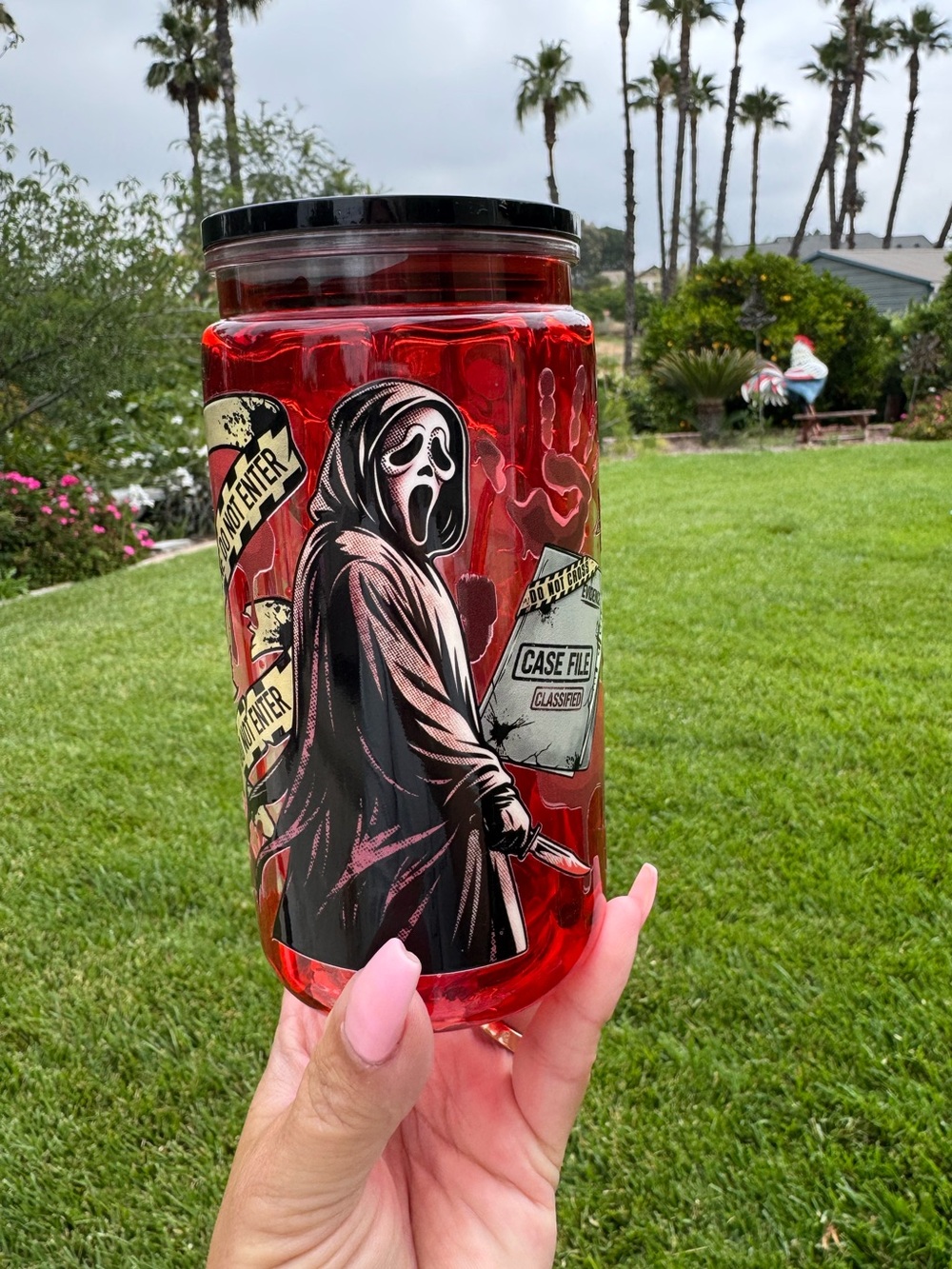 Ghost face scream blood drip snow globe tumbler 16oz